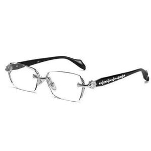 Clear Lens Silver Frame Retro Cross Style Edge Cut Luxury Rimless Eye Glasses